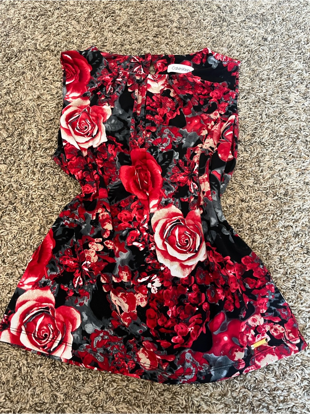 Calvin Klein Red and Black Rose Print Women's Blouse